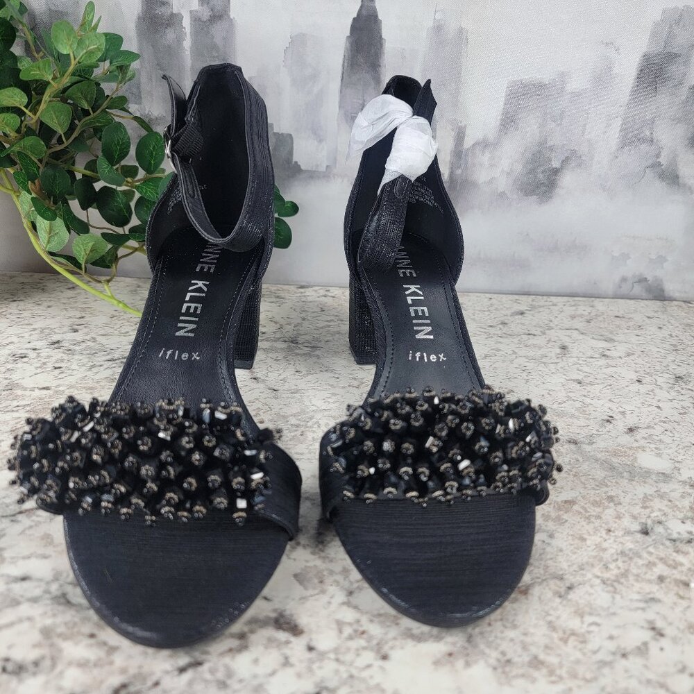 Black Anne Klein iFlex Open Toe Ankle Straps
